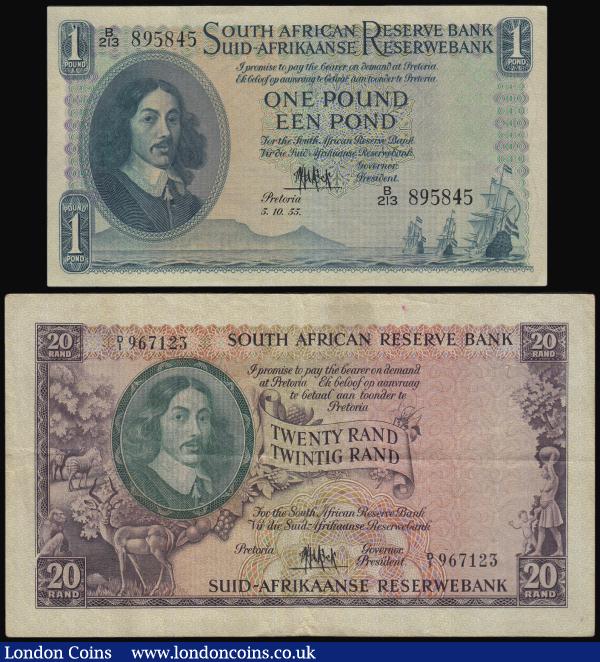 South Africa (2) 20 Rand (1961) Pick 108 VF and 1 Rand 5.10.55 EF or better : World Banknotes : Auction 182 : Lot 229