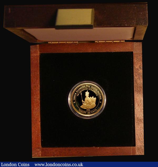 Tonga 20 Pa'anga 1999 Queen Elizabeth The Queen Mother, Lady of the Century - The Coronation of Elizabeth II 14 Carat Gold Proof KM#211, nFDC with a hint of toning, boxed with certificate : World Cased : Auction 182 : Lot 547