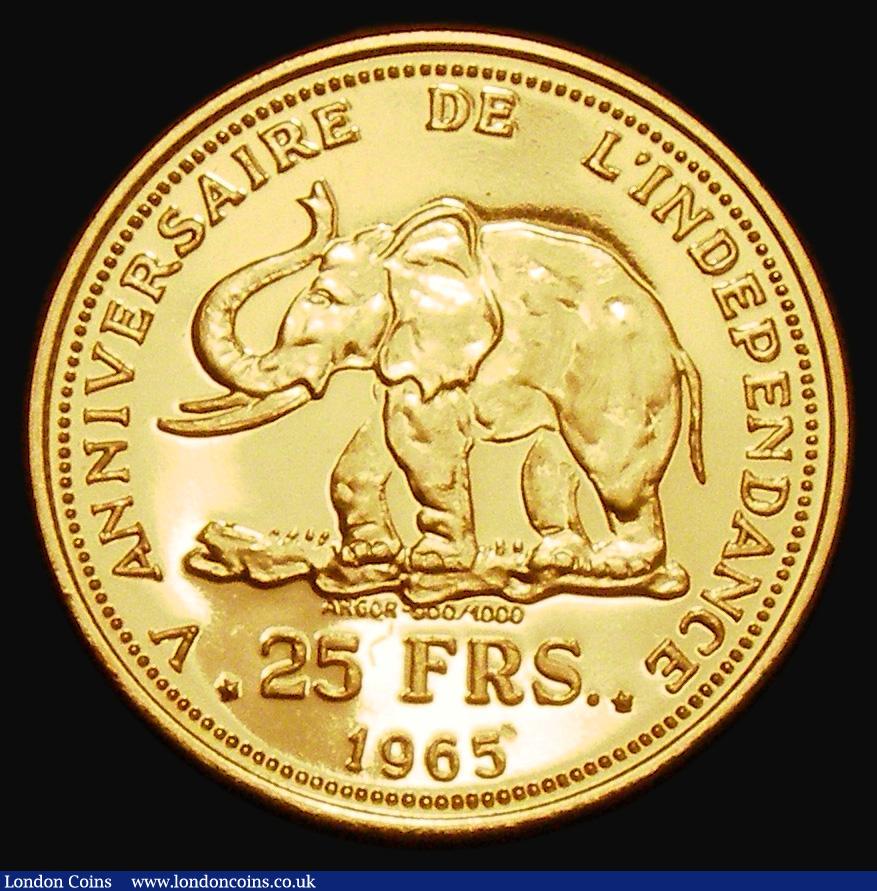 London Coins : A182 : Lot 1082 : Congo, Democratic Republic 25 Francs 1965 Fifth Anniversary of Independence, Gold Proof KM#4, the od...