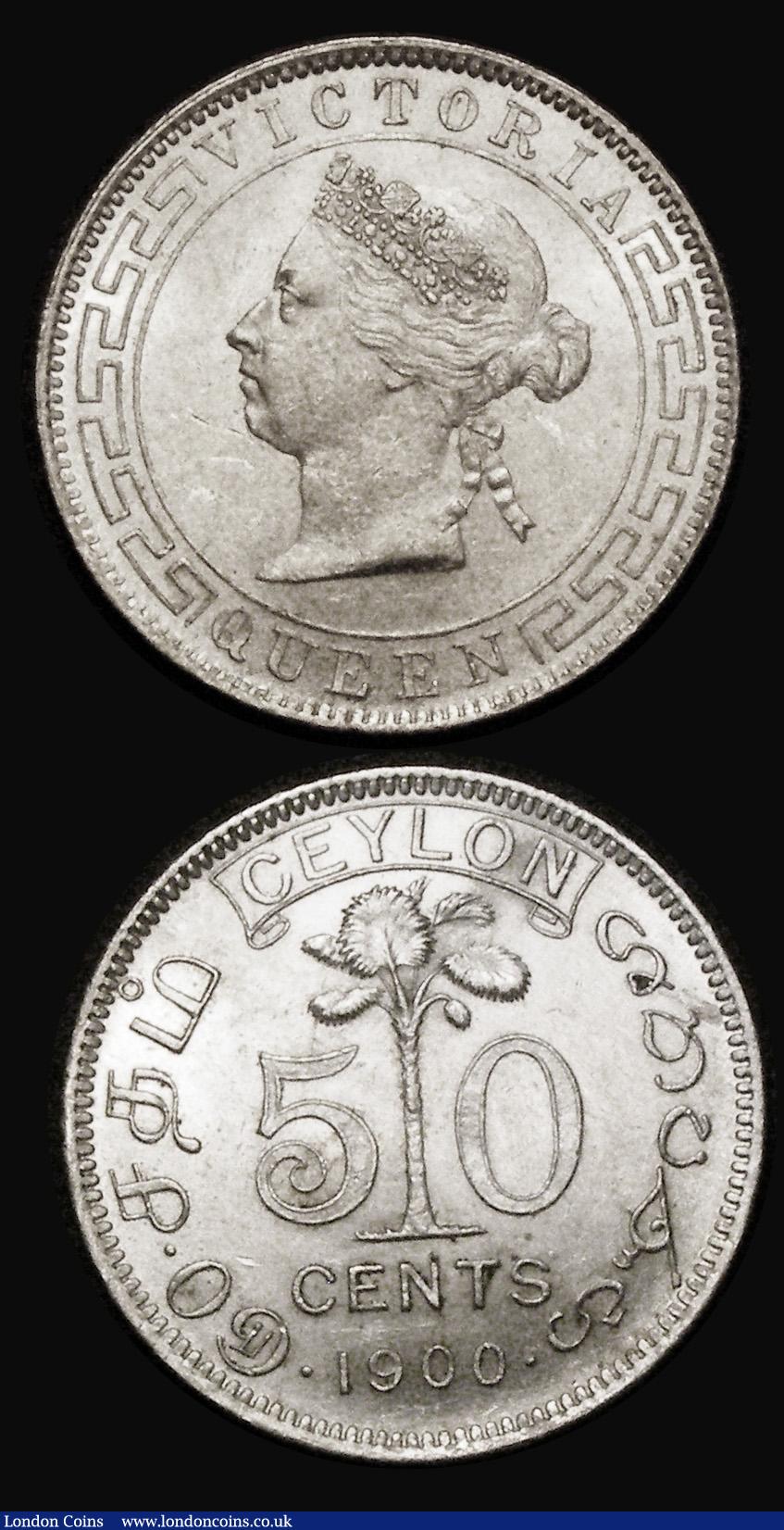 London Coins : A182 : Lot 1086 : Cyprus 18 Piastres 1901 KM#7 VG, Ceylon 50 Cents 1900 KM#96 UNC and lustrous with some contact marks