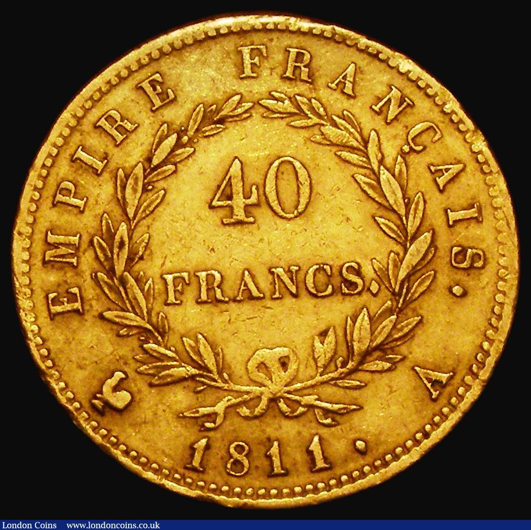 London Coins : A182 : Lot 1112 : France 40 Francs Gold 1811A, Paris Mint, KM#696.1 Good Fine/Fine, lightly cleaned