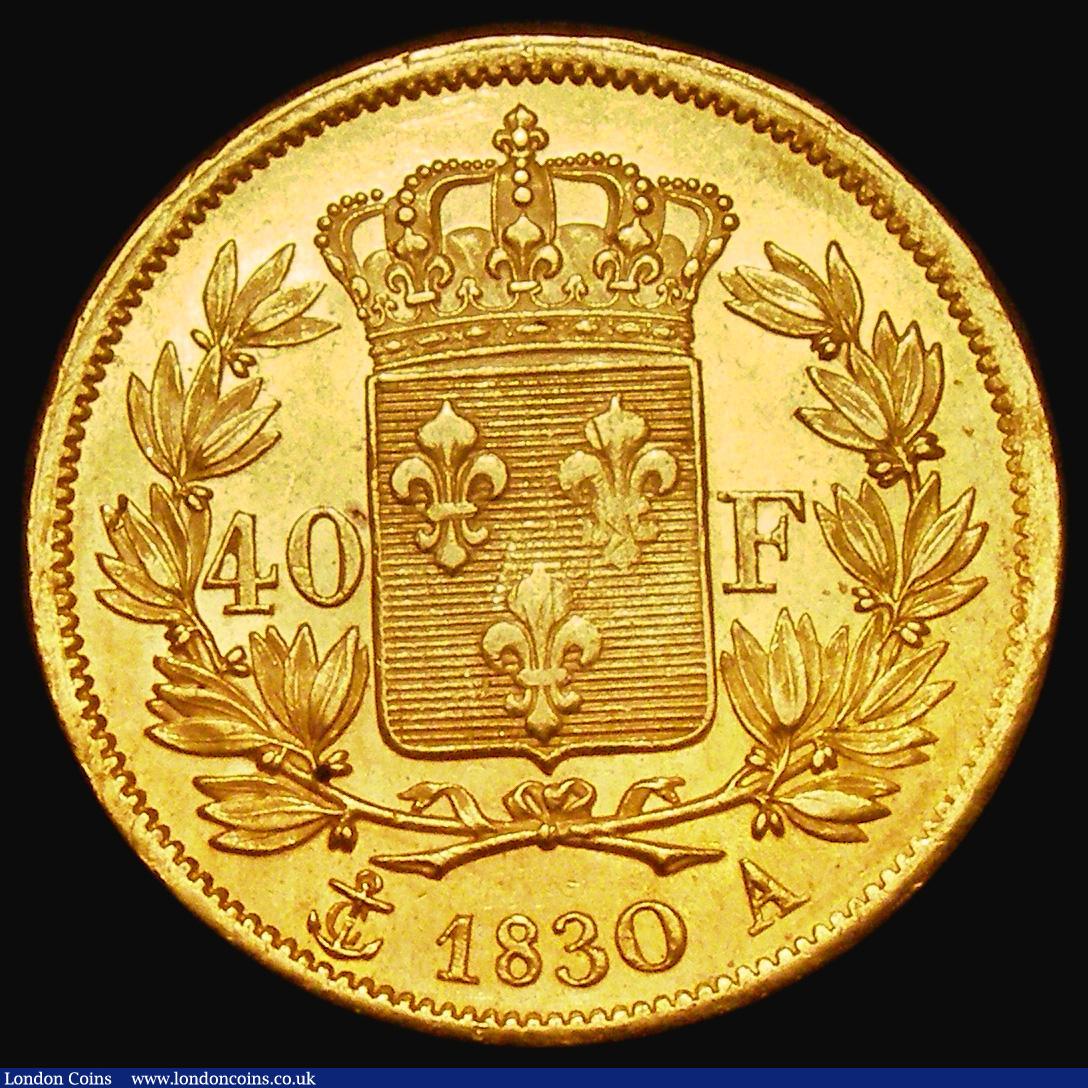 London Coins : A182 : Lot 1117 : France 40 Francs Gold 1830A, Paris Mint, Incuse edge lettering, KM#721.1 NEF/EF and lustrous, an eye...