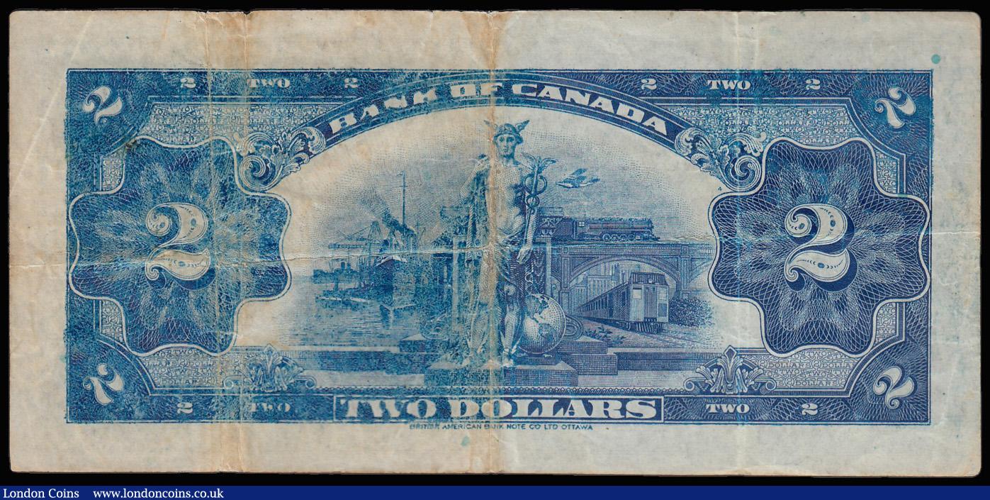 London Coins : A182 : Lot 125 : Canada 2 Dollars 1935 series A2802716 signed Osborne/Towers, English text with Queen Mary at left, P...