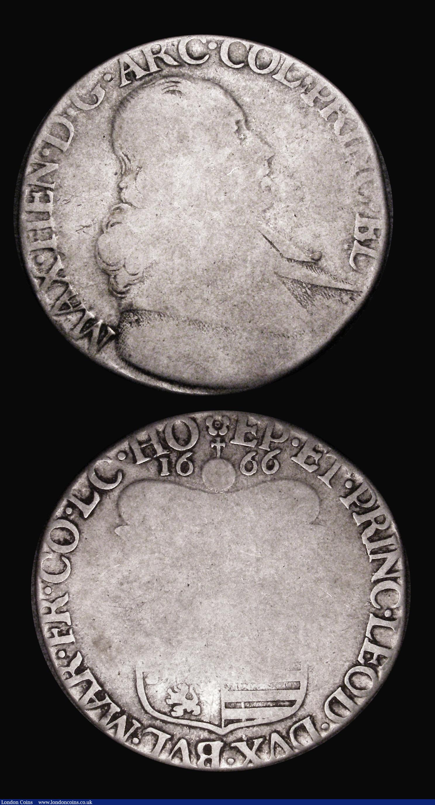 London Coins : A182 : Lot 1251 : Liege Patagon 1666 Maximillian Henry Good along with Spanish Netherlands Patagon 1694 Charles II wit...