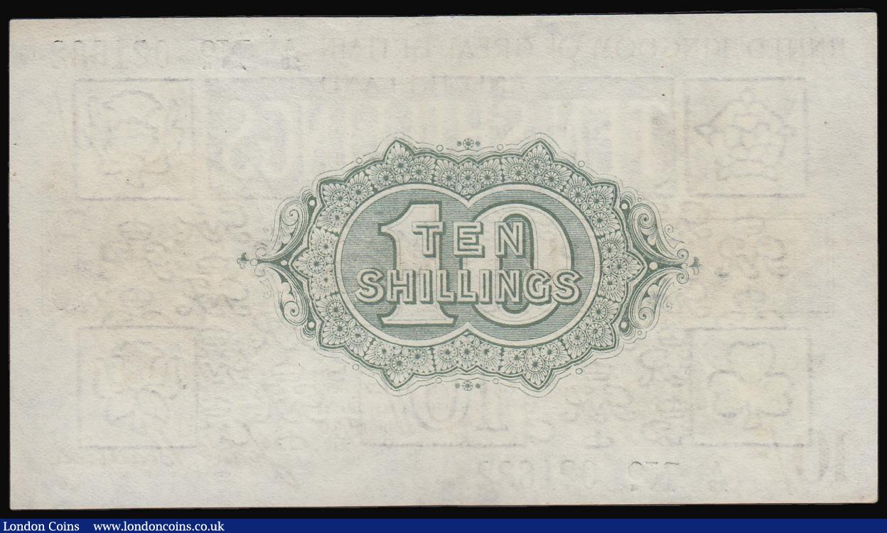 London Coins : A182 : Lot 13 : Ten Shilling Bradbury. 1918 green, brown and purple George V at left T18 A/29 021632 EF