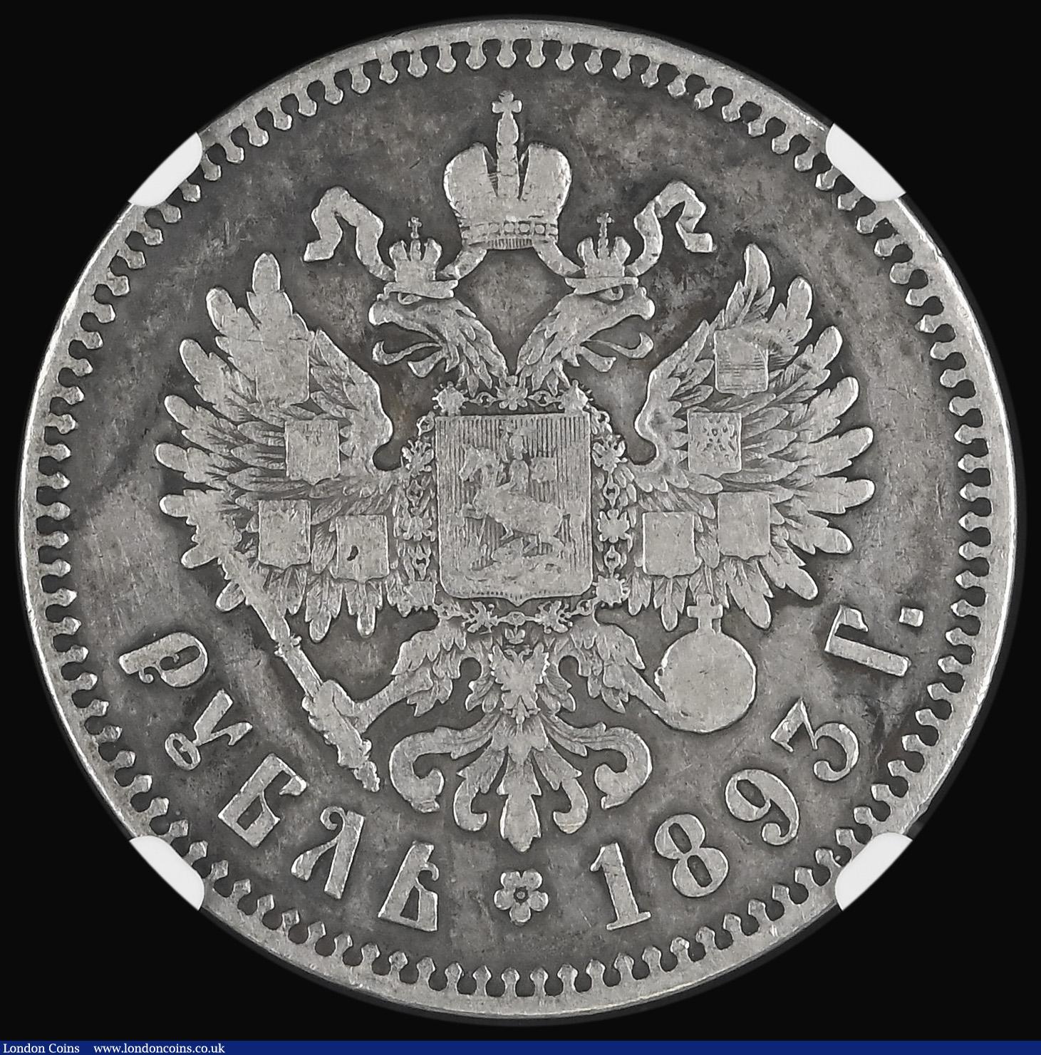 London Coins : A182 : Lot 1316 : Russia One Rouble 1893 AΓ Y#46 in an NGC holder and graded VF Details - Cleaned