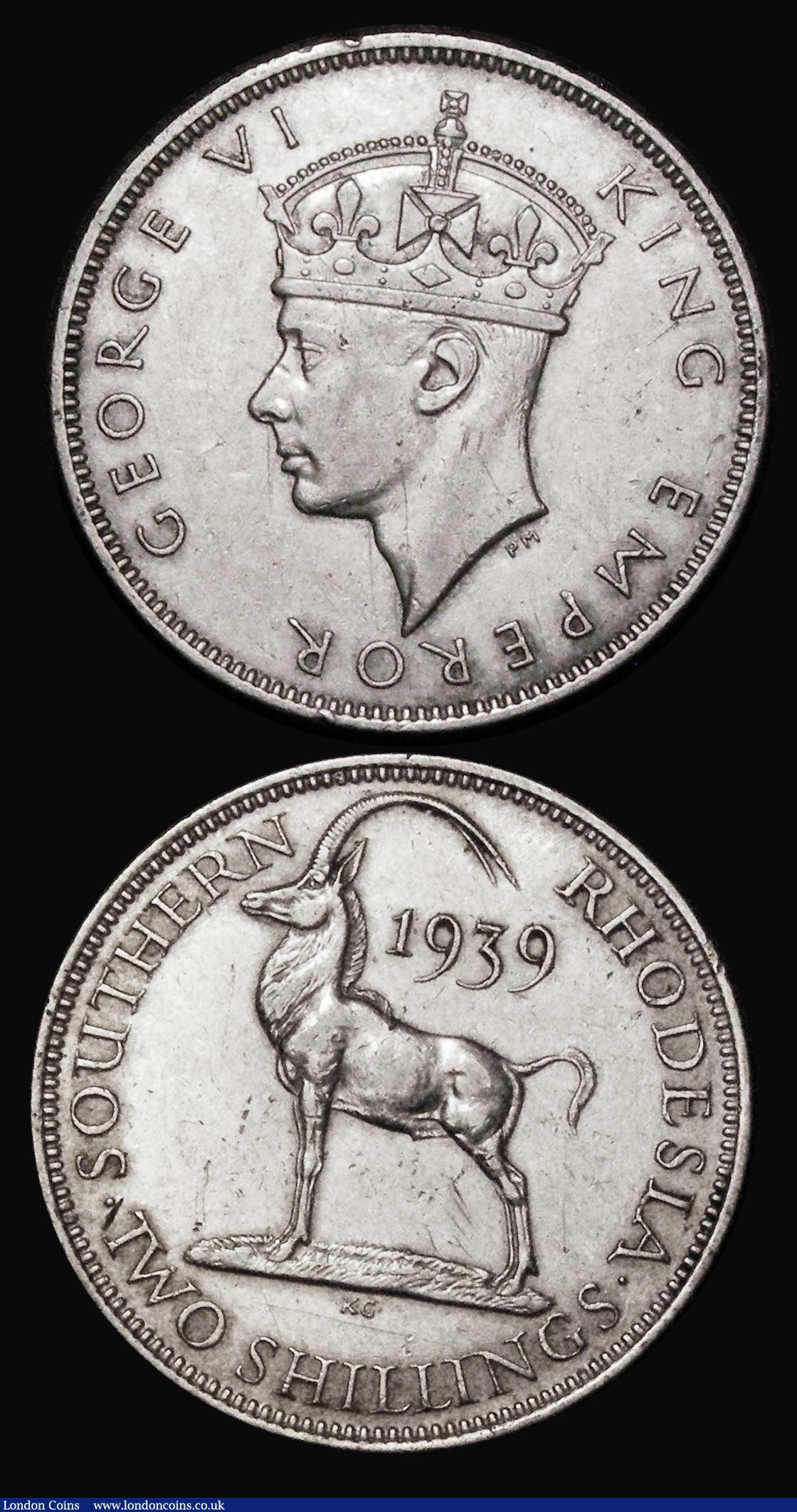 London Coins : A182 : Lot 1343 : Southern Rhodesia (2) Two Shillings 1939 KM#19 NVF with some hairlines, Rare, Halfcrown 1946 KM#15a ...