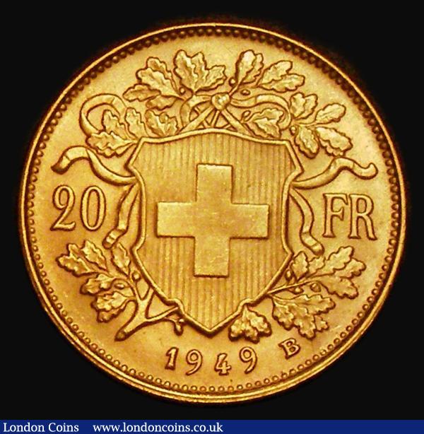 Switzerland 20 Francs Gold 1949B KM#35.2 Lustrous UNC : World Coins : Auction 182 : Lot 1371