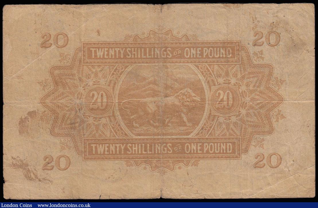 London Coins : A182 : Lot 141 : East Africa Currency Board 20 Shillings 1 January 1933 B/10 37949 George V at right Very Good pinhol...