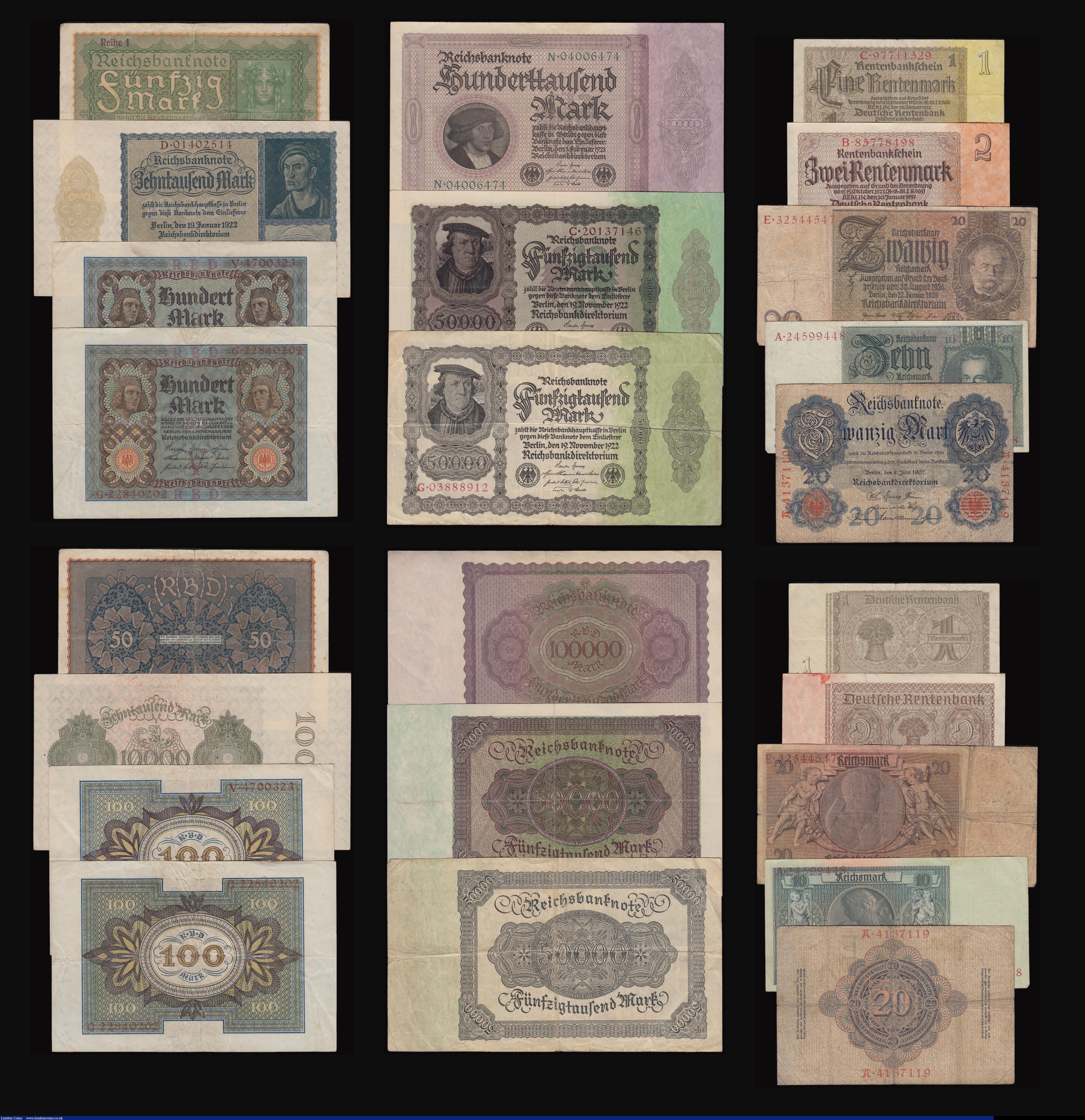 London Coins : A182 : Lot 159 : Germany (dealers ex retail stock) (24) as per Pick 20, 22, 24a, 28, 33a, 34, 40a, 40b, 44a, 45b, 66,...