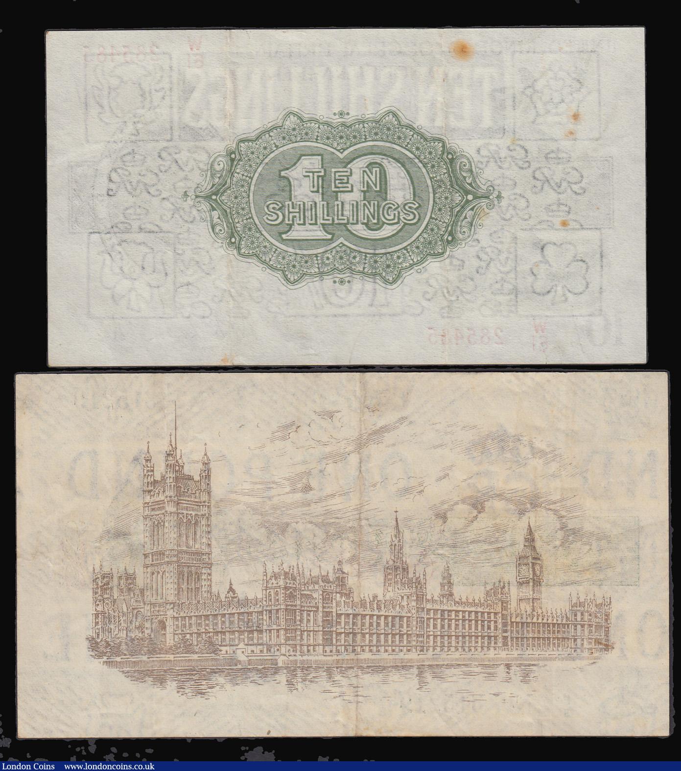 London Coins : A182 : Lot 16 : Warren Fisher (2) One Pound 1919 T24 P/5 315219 nearer VF than Fine, Ten Shillings 1927 T33 W/61 285...