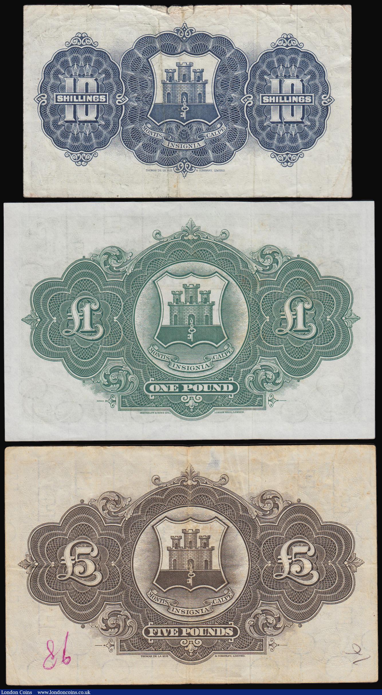 London Coins : A182 : Lot 160 : Gibraltar (3) Ten Shillings 1965 issue, dated 1st May 1965, Pick 17, serial number D548059 About Fin...