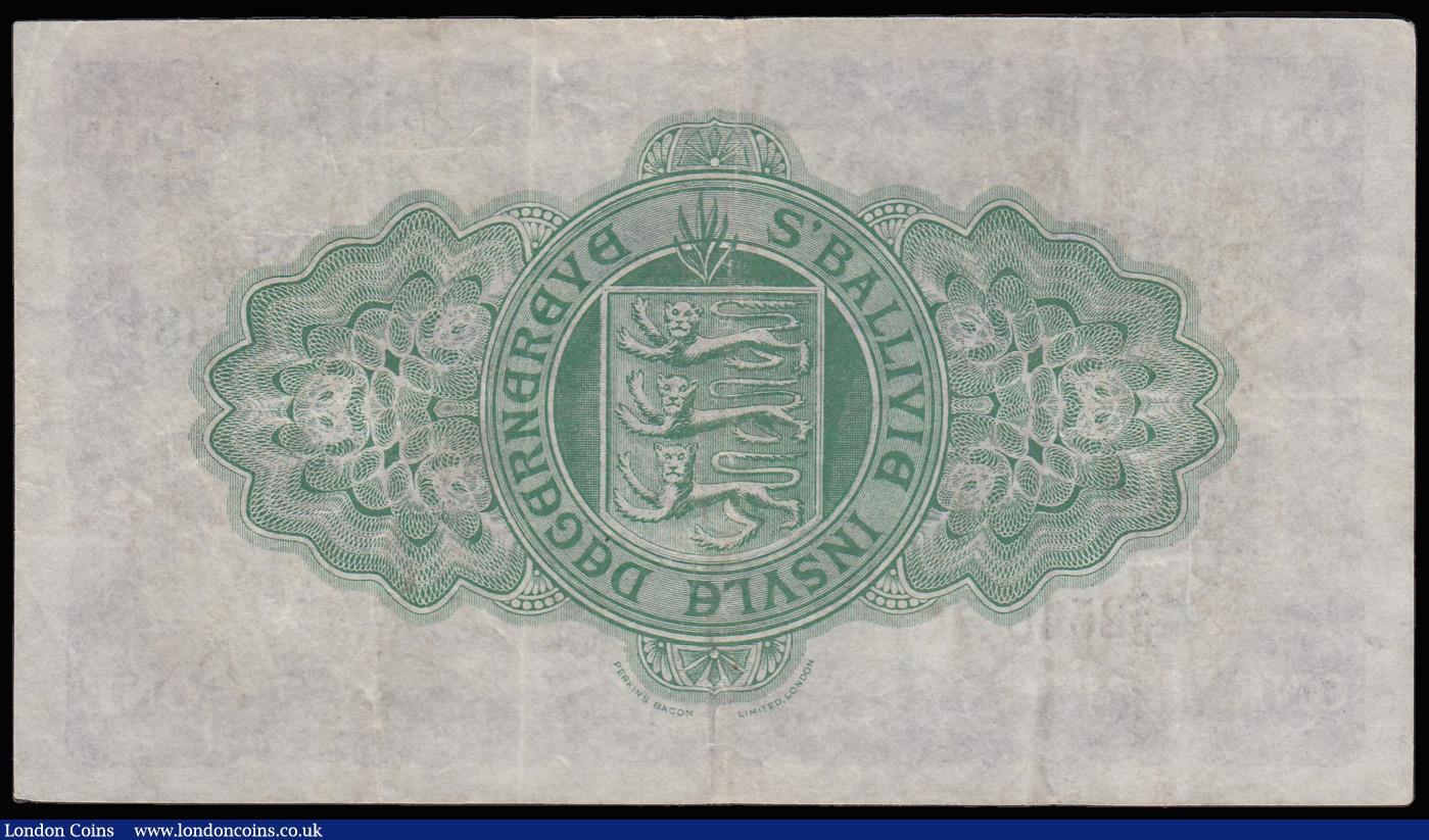 London Coins : A182 : Lot 163 : Guernsey 1 Pound dated 1st August 1945 series 2/E 2548 signed Marquand, Pick43a, pressed VF looks be...