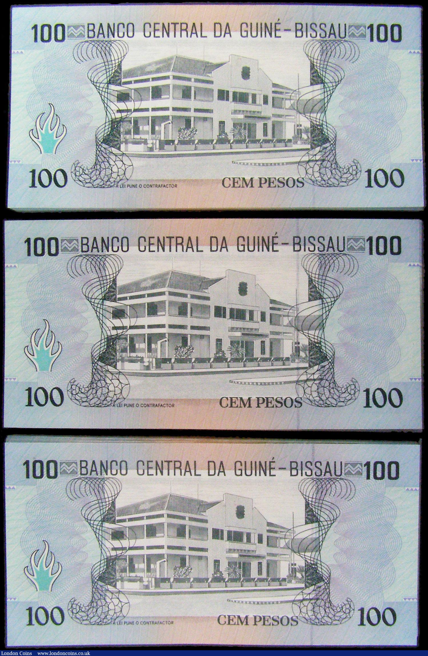 London Coins : A182 : Lot 165 : Guinea-Bissau Banco Nacional 100 Pesos Pick 11 dated 1st March 1990 (299) in 3 bundles all with pref...