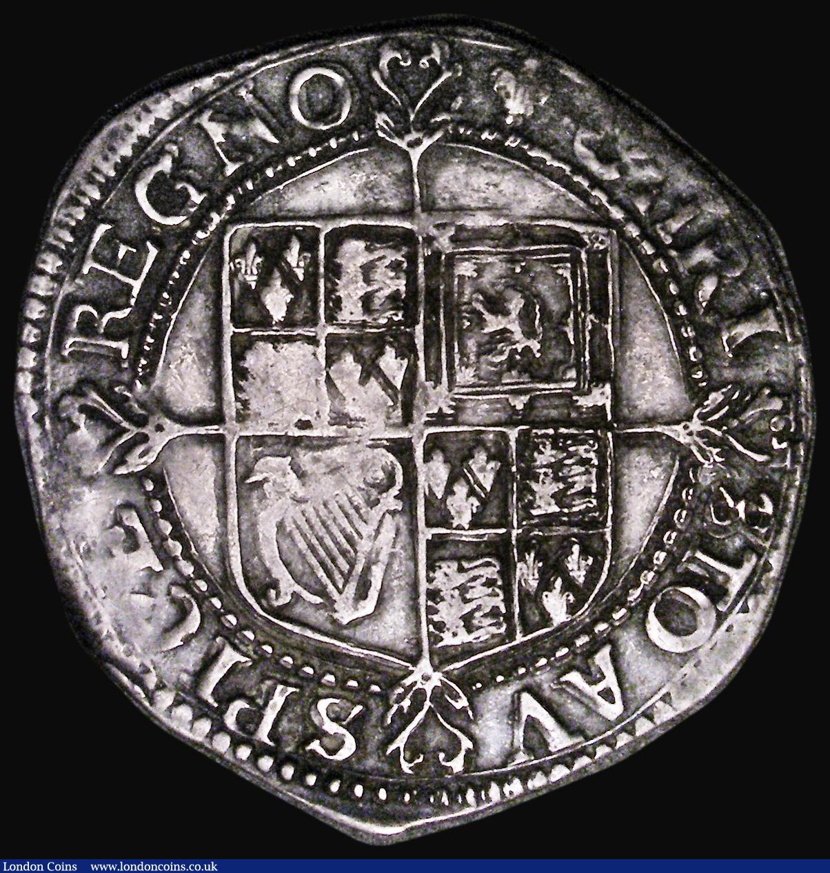 London Coins : A182 : Lot 1850 : Shilling Charles I  Group A, Second Bust, larger crown with outer arch only jewelled, S.2782 mintmar...