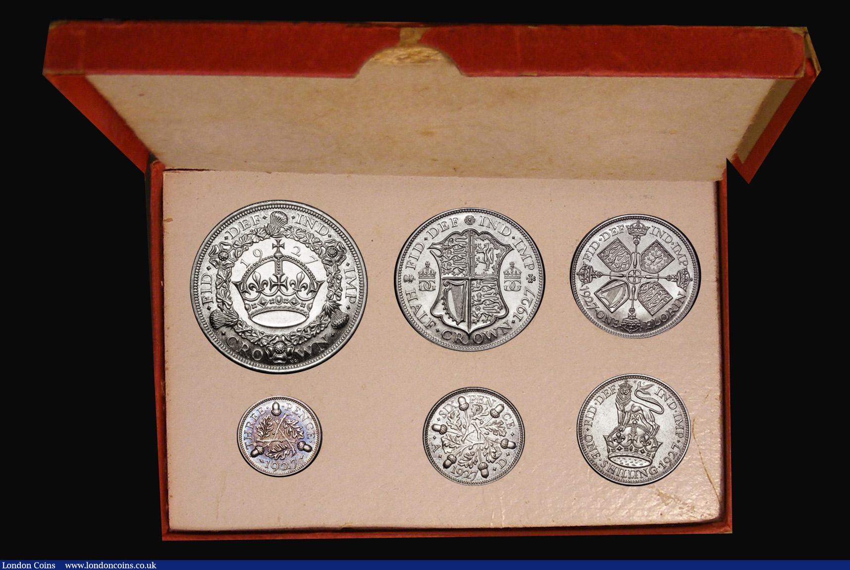 London Coins : A182 : Lot 1870 : Proof Set 1927 (6 coins) Crown to Silver Threepence nFDC to FDC,  the Threepence with a deep and col...