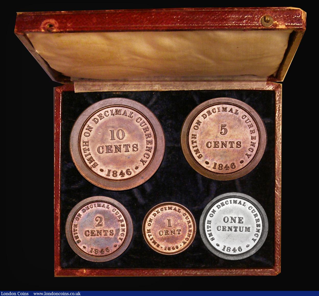 London Coins : A182 : Lot 1877 : Pattern Set 1846 Private Patterns, Smith on Decimal Currency a 5-coin set by Marrian & Gausby, c...