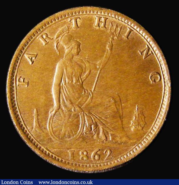 London Coins : A182 : Lot 1901 : Farthing 1862 Freeman 507, dies 3+B, Toned UNC with traces of lustre, in an LCGS holder a nd graded ...