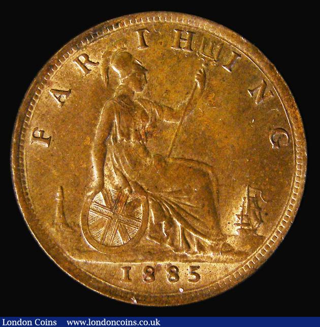 London Coins : A182 : Lot 1914 : Farthing 1885 Freeman 555, dies 7+F, UNC with traces of lustre, in an LCGS holder and graded LCGS 80