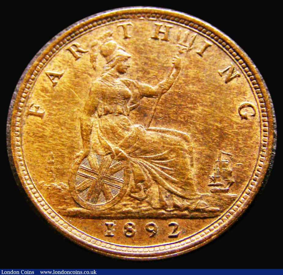 London Coins : A182 : Lot 1921 : Farthing 1892 Freeman 566, dies 7+F, UNC with some lustre, in an LCGS holder and graded LCGS 80