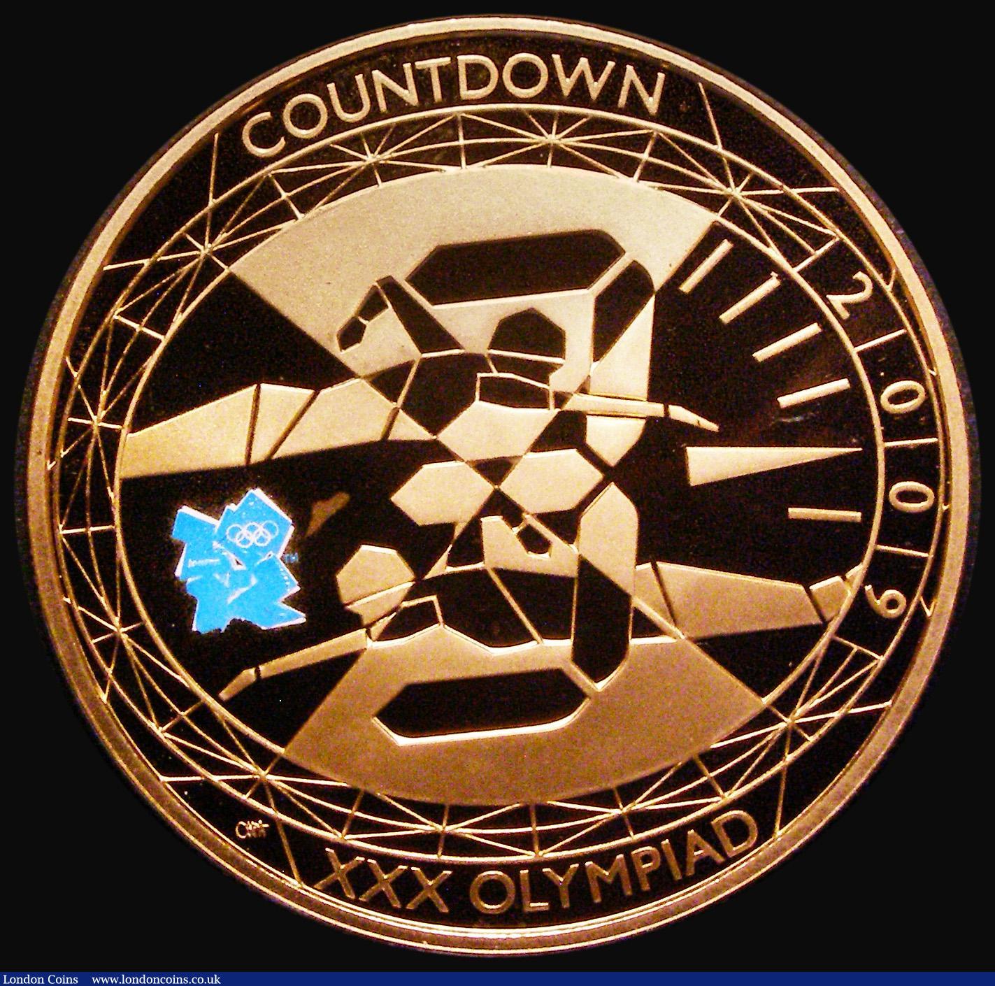 London Coins : A182 : Lot 1938 : Five Pound Crown 2009 3-Year Countdown to London 2012 Olympics, Two Swimmers, Gold Proof with London...