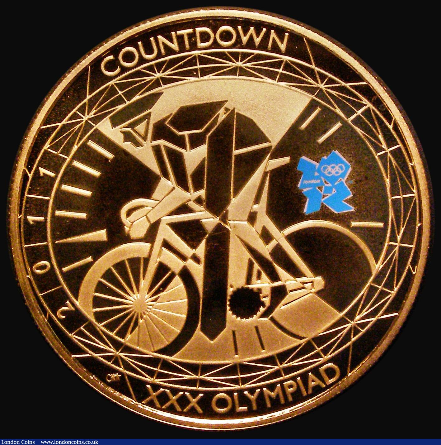 London Coins : A182 : Lot 1940 : Five Pound Crown 2011 Countdown to London 2012 Olympics, Cyclist Gold Proof with London Olympic blue...