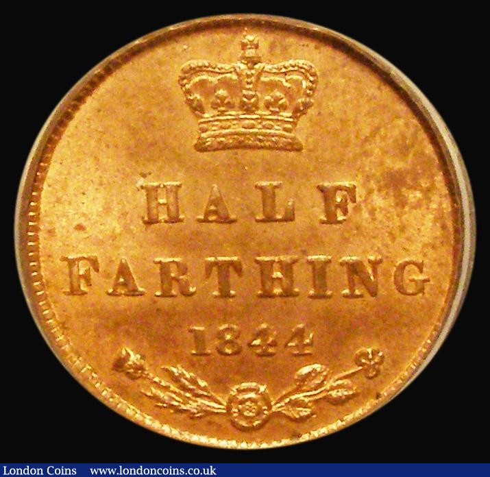 London Coins : A182 : Lot 1969 : Half Farthing 1844 Peck 1594, UNC with good lustre, in an LCGS holder and graded LCGS 85