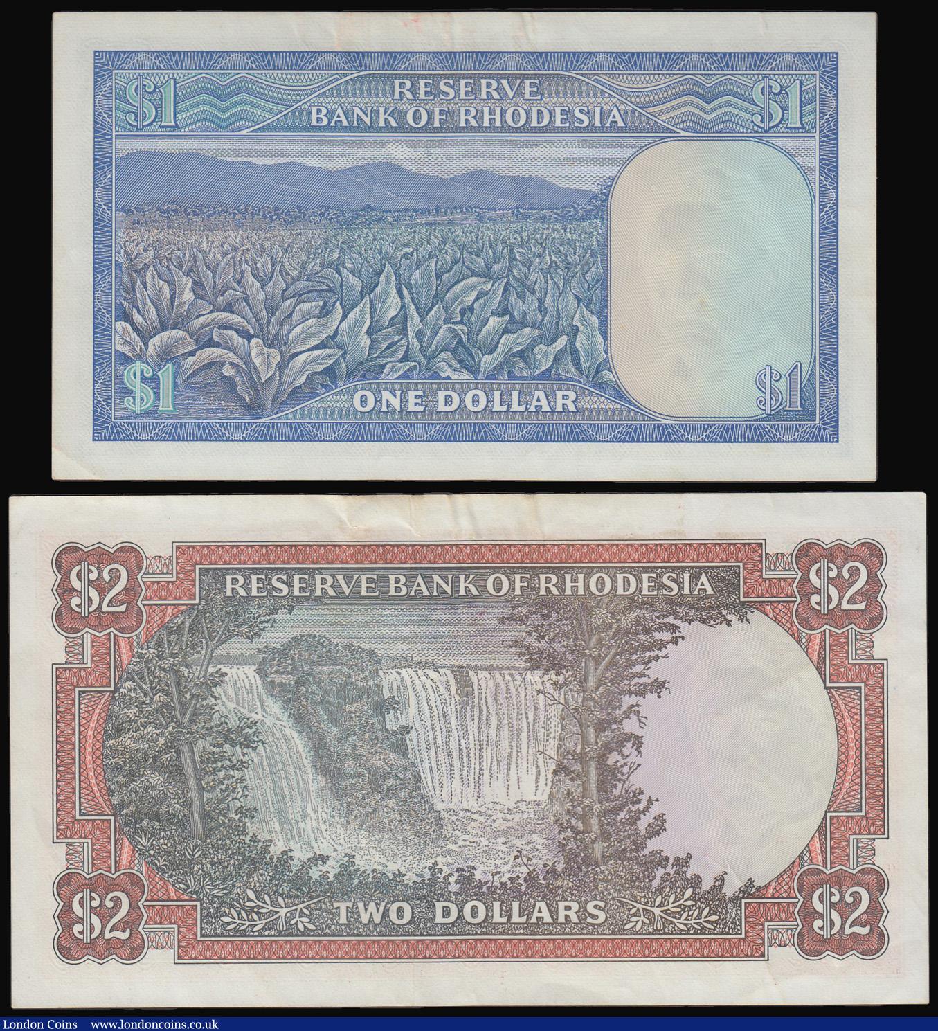 London Coins : A182 : Lot 208 : Rhodesia (2) 1 Dollar 14 May 1971 Pick 30c and 2 Dollars 10 November 1970 Pick 31d both nEF with som...
