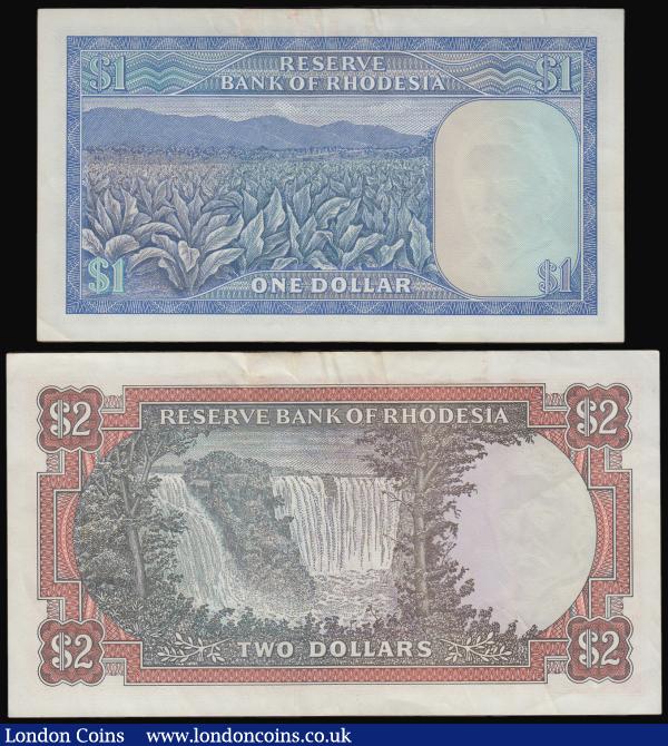 Rhodesia (2) 1 Dollar 14 May 1971 Pick 30c and 2 Dollars 10 November 1970 Pick 31d both nEF with some light dirt : World Banknotes : Auction 182 : Lot 208