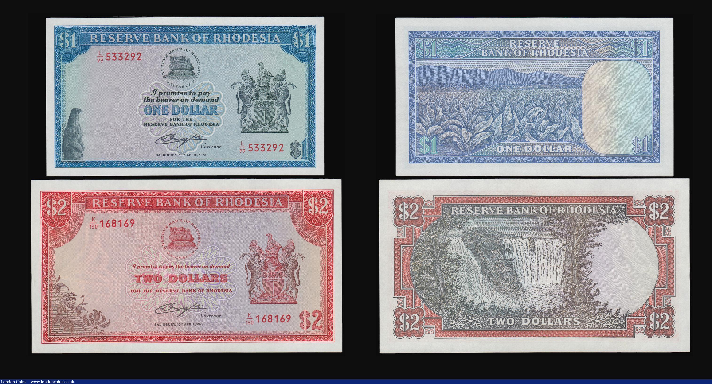 London Coins : A182 : Lot 209 : Rhodesia (4) $10 1978, $5 1978, $2 1979, $1 1978 Pick 30,31,32 and 33 Unc