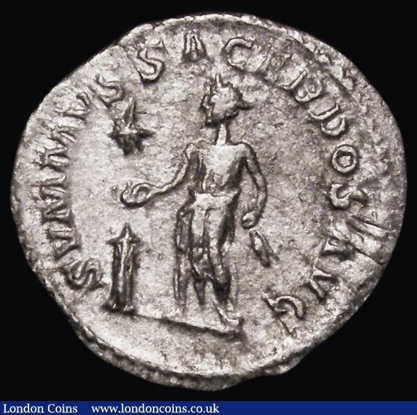 Roman Denarius Elagabalus (221-222AD) Obverse: Bust right, draped, laureate and horned, IMP ANTONINVS PIVS, Reverse: Elagabalus standing left, sacrificing from patera over lit tripod altar, holding branch, star in left field, SVMMVS SACREDOS AVG, 2.66 grammes, RSC 276, RIC 146, VF  : Ancient Coins : Auction 182 : Lot 2116