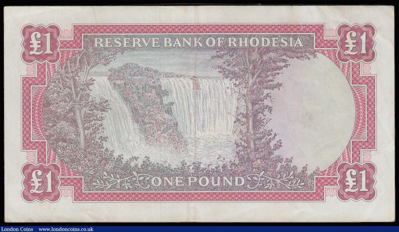 London Coins : A182 : Lot 212 : Rhodesia One Pound Salisbury 14 Oct 1968 K/29 681480 Pick 28d EF