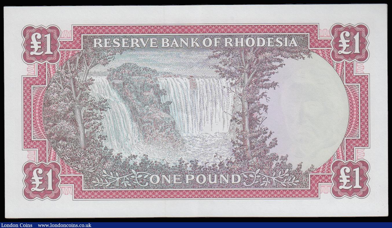 London Coins : A182 : Lot 216 : Rhodesia Reserve Bank 1 Pound dated 18th August 1967 series K/20 401038, Pick28b, portrait QEII at r...