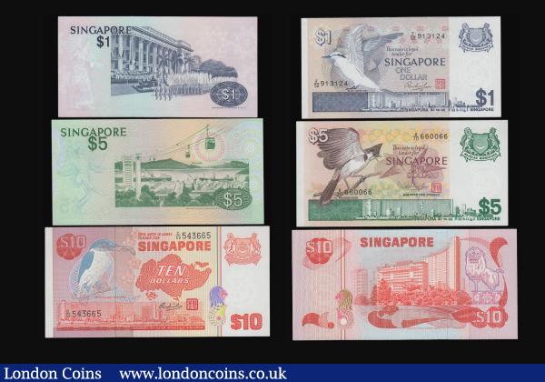 Singapore 1978 issues 1,5,10,20 and 50 Dollars Pick 9,10,11b,12,13b Unc : World Banknotes : Auction 182 : Lot 228