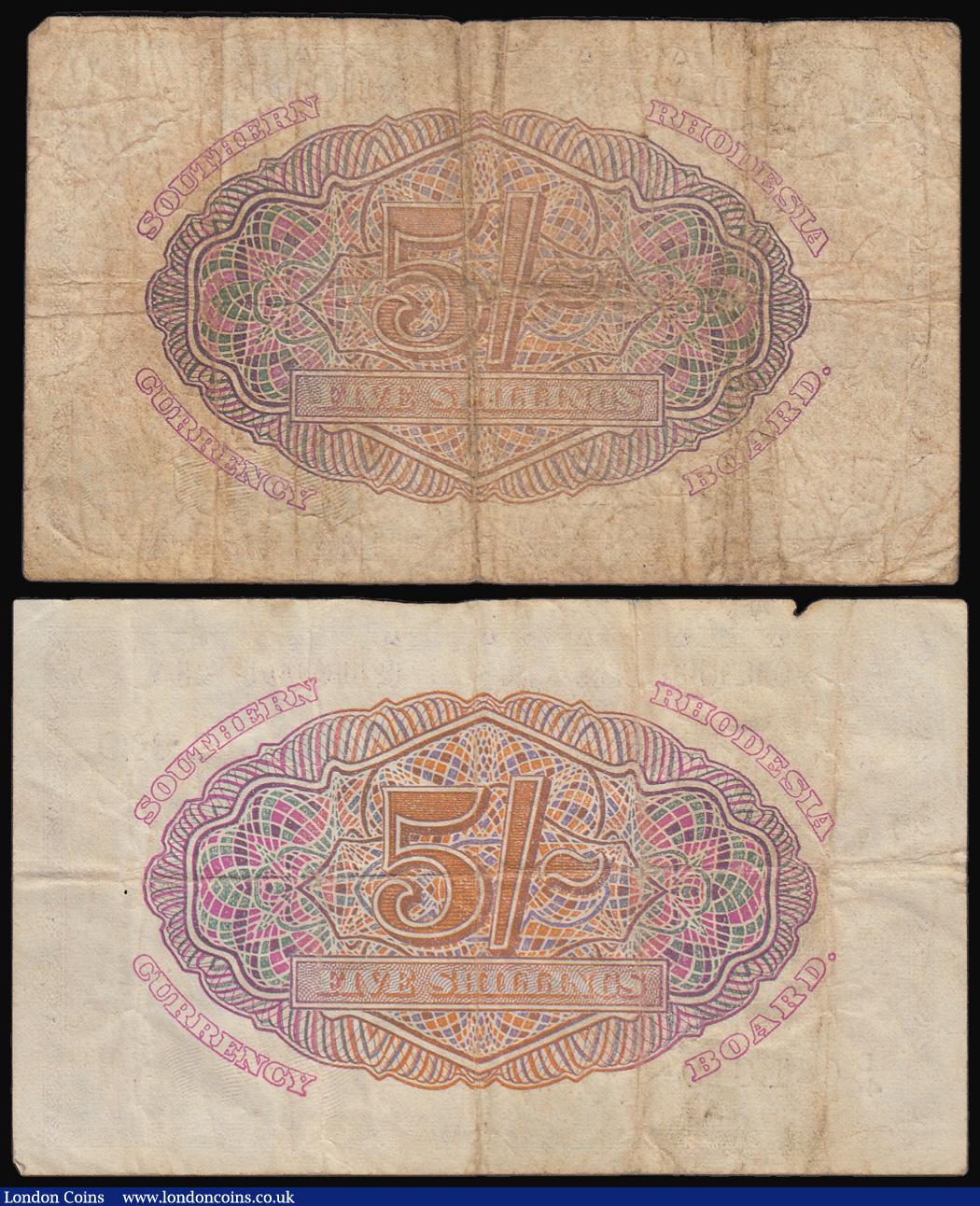 London Coins : A182 : Lot 230 : Southern Rhodesia 5/- George VI portrait front right (2) Salisbury 1 February 1945 D/26 prefix Very ...