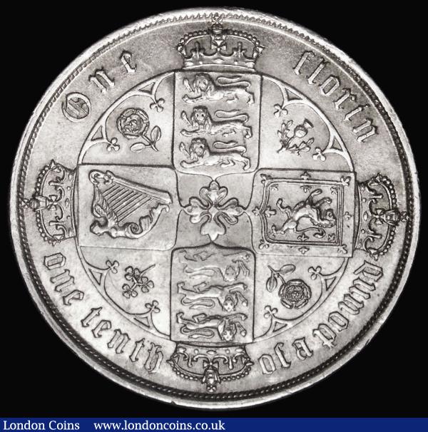 Florin 1872 Reverse: Top Cross overlaps border beads ESC 840, Bull 2878, Davies 755, dies 3A, Die Number 111, About EF/EF with minor contact marks and a tone line on the bust : English Coins : Auction 182 : Lot 2386
