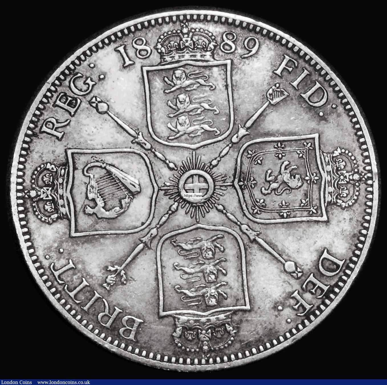 London Coins : A182 : Lot 2391 : Florin 1889 ESC 871, Bull 2957, Davies 814 - dies 3+B. A most difficult to find die pairing, Reverse...