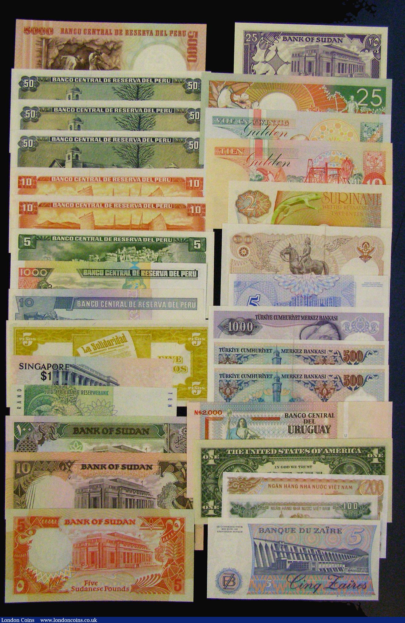London Coins : A182 : Lot 244 : World (30) Peru (9) 5000 Soles de Oro 1985 issue Pick 117c UNC, 50 Soles de Oro (3) 1974 issue Pick ...