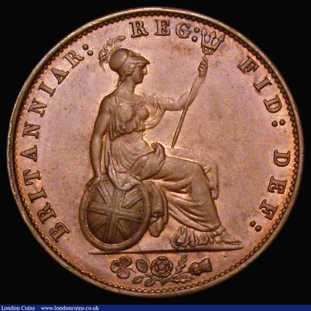 London Coins : A182 : Lot 2716 : Halfpenny 1858 8 over 6 Peck 1547 UNC with traces of lustre and the odd small carbon spot