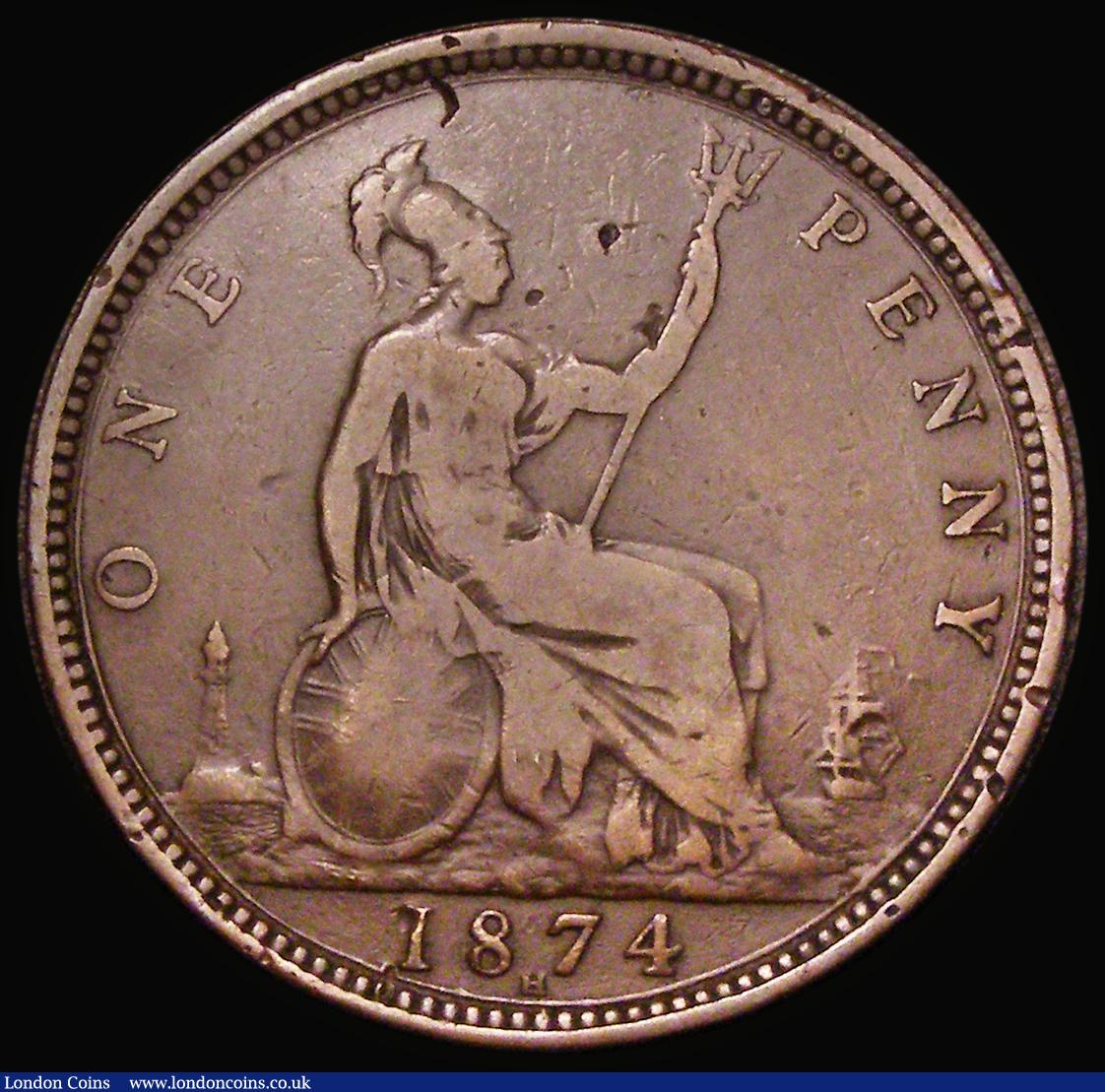 London Coins : A182 : Lot 2872 : Penny 1874H Freeman 76, dies 7+I, Fine/Near Fine with some heavier contact marks, an extremely rare ...