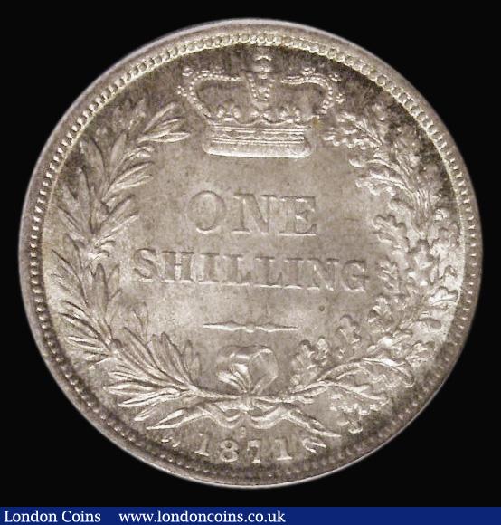 London Coins : A182 : Lot 2971 : Shilling 1871 ESC 1321, Die Number 9, CGS type SH.V1.1871.01, Choice UNC with a beautiful green and ...