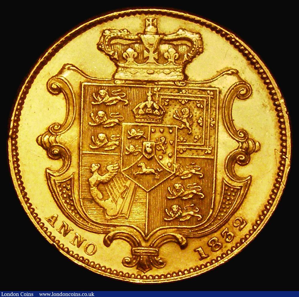London Coins : A182 : Lot 3109 : Sovereign 1832 Second Bust. Marsh 17, S.3829B A/UNC lustrous and eye-catching, with some rim nicks a...