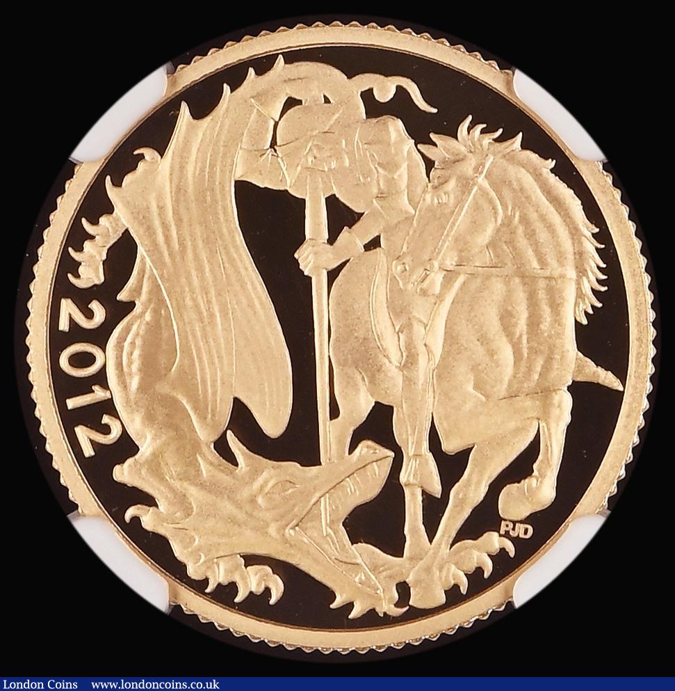 London Coins : A182 : Lot 3328 : Sovereign 2012 Queen Elizabeth II Diamond Jubilee Gold Proof S.SC8 in an NGC holder and graded PF70 ...