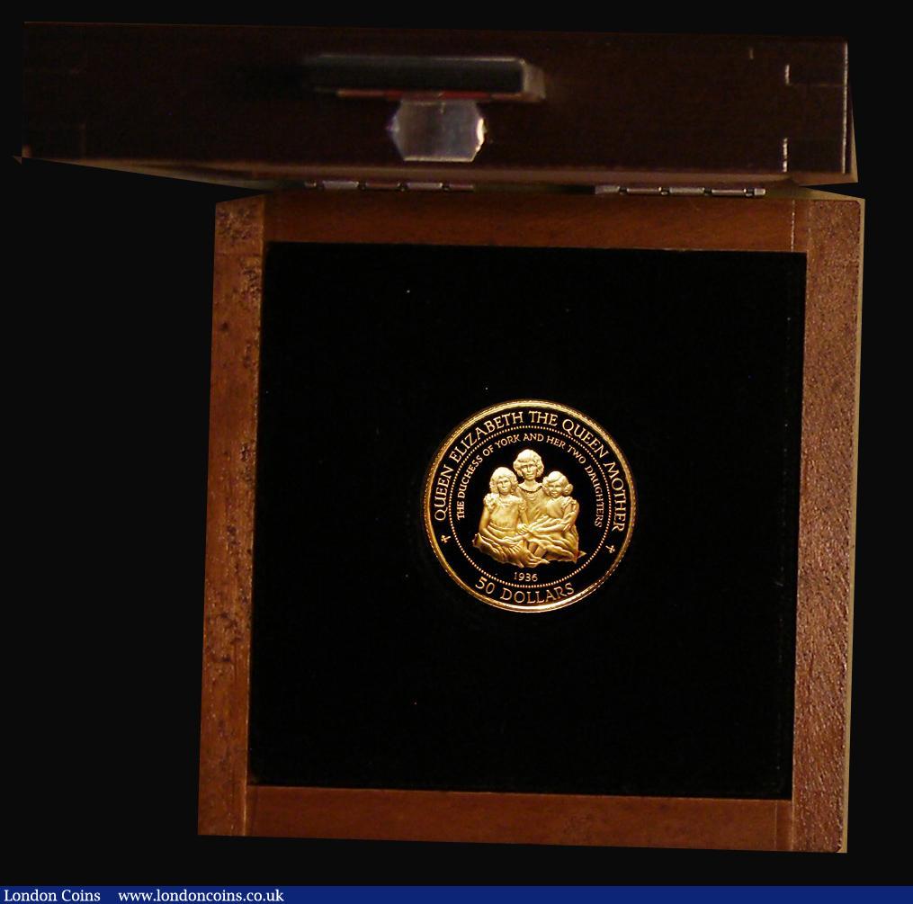 London Coins : A182 : Lot 497 : Cook Islands Fifty Dollars Gold 1995 Queen Elizabeth the Queen Mother - Lady of the Century - The Du...
