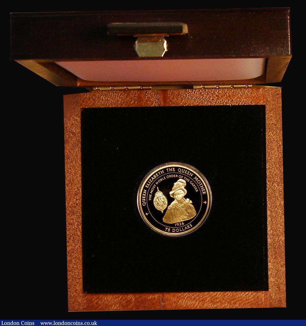 London Coins : A182 : Lot 534 : Pitcairn Islands 75 Dollars Gold 1997 Queen Mother Lady of the Century - The Noble Order of The Gart...