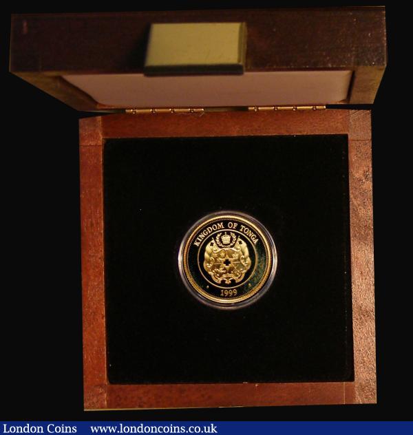 Tonga 20 Pa'anga 1999 Queen Elizabeth The Queen Mother, Lady of the Century - The Coronation of Elizabeth II 14 Carat Gold Proof KM#211, nFDC with a hint of toning, boxed with certificate : World Cased : Auction 182 : Lot 547