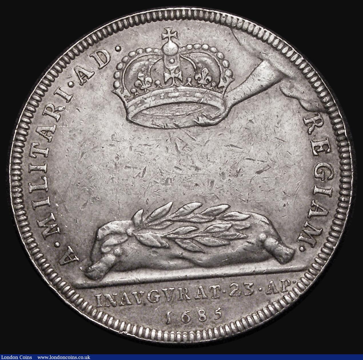 London Coins : A182 : Lot 614 : Coronation of James II 1685, 34mm diameter in silver by J. Roettier, Obverse: Bust right, armoured, ...