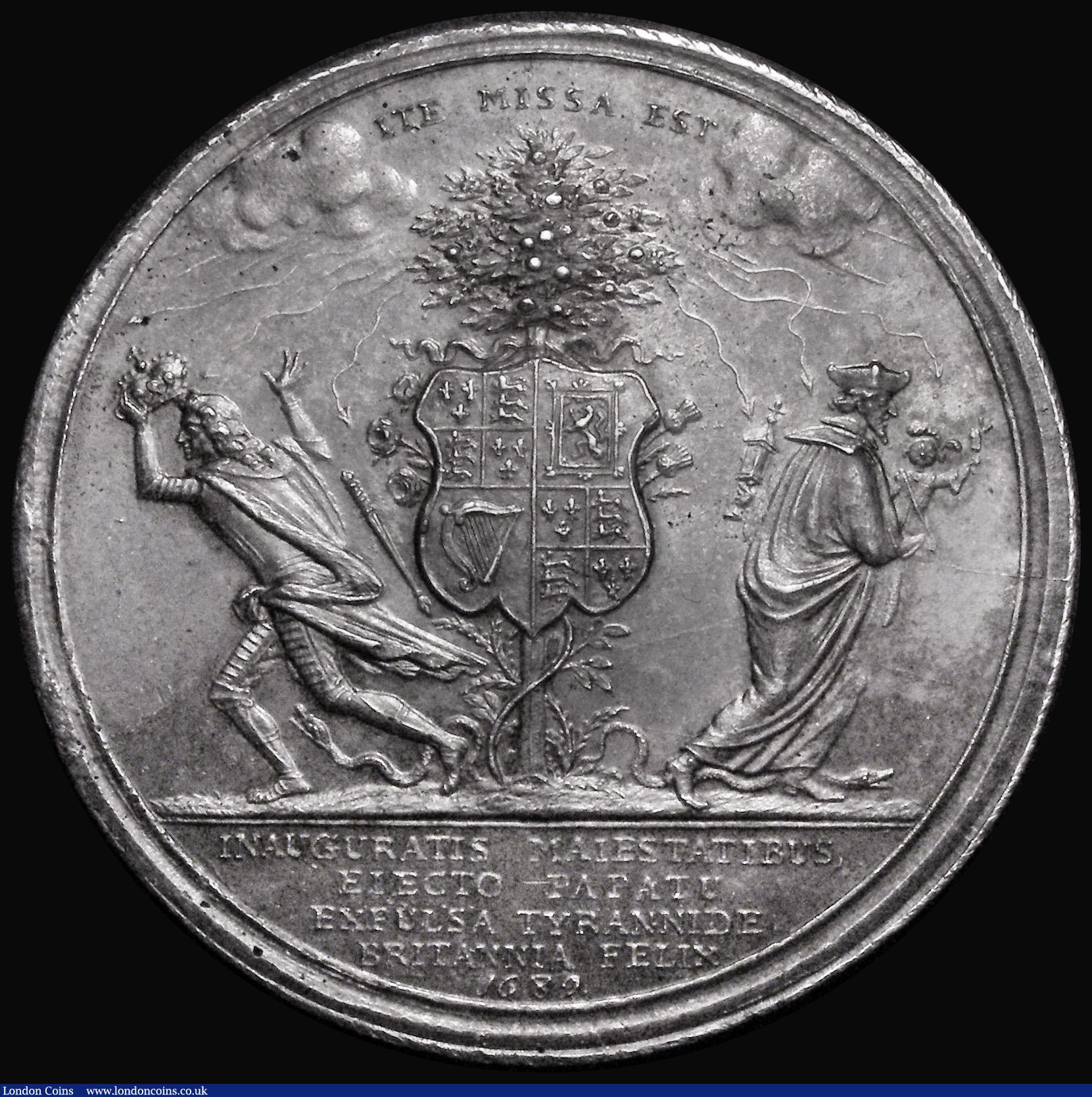 London Coins : A182 : Lot 629 : Coronation of William and Mary 1689 49mm diameter in silver by J.Smeltzing MI.671/43, unlisted by Ei...