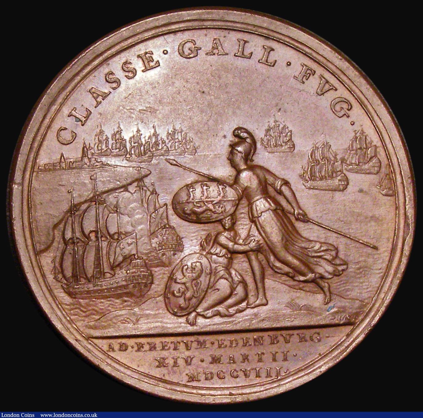 London Coins : A182 : Lot 649 : Attempted Invasion of Scotland 1708 40mm diameter in bronze by J. Croker/ S. Bull, Obverse: Bust lef...