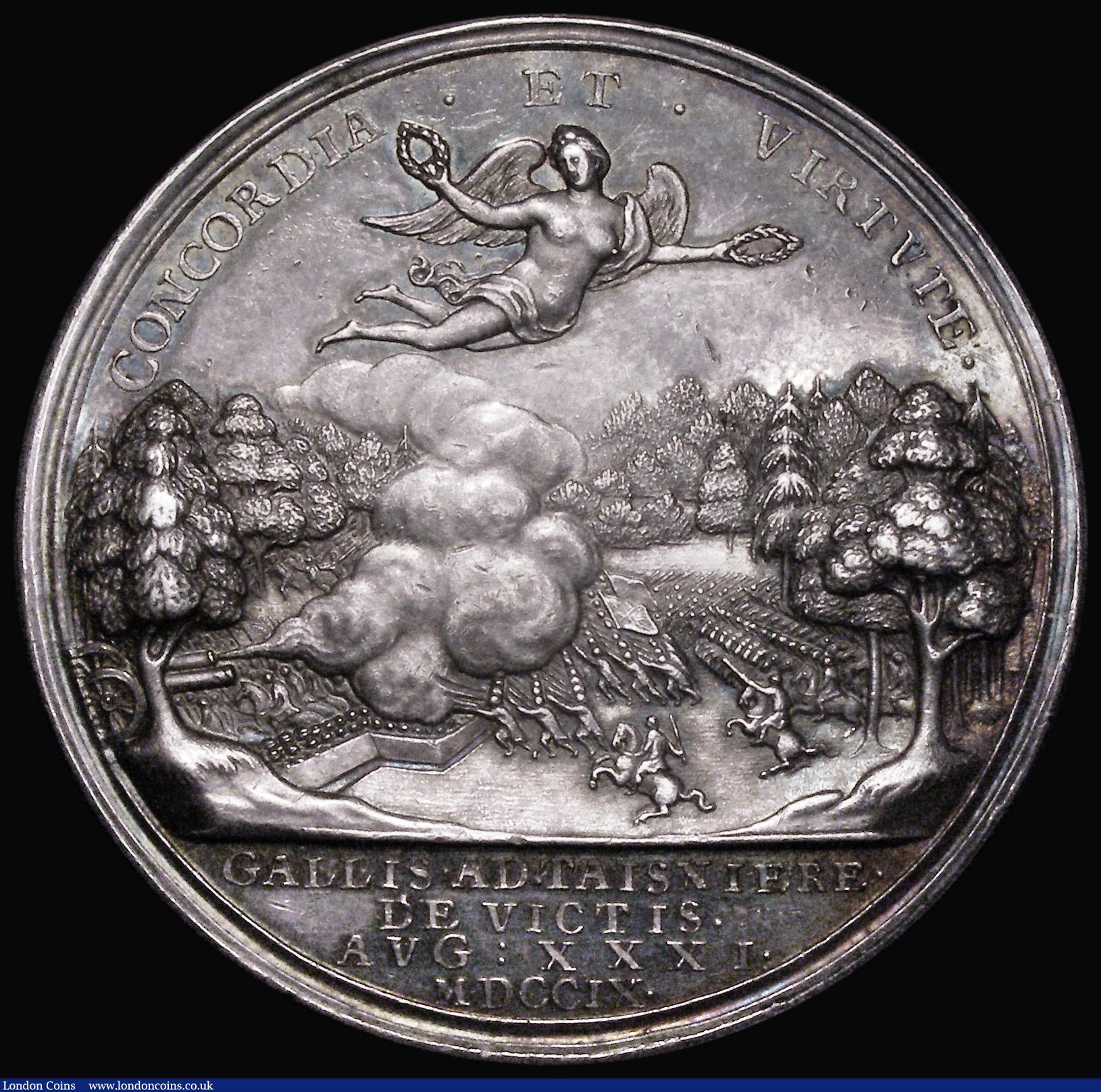 London Coins : A182 : Lot 657 : Battle of Malplaquet 1709 47mm diameter in silver by J. Croker, Obverse: Bust left, crowned and drap...